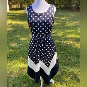 Enfocus Studio vintage navy blue white handkerchief hem fit & flare dress Size 8